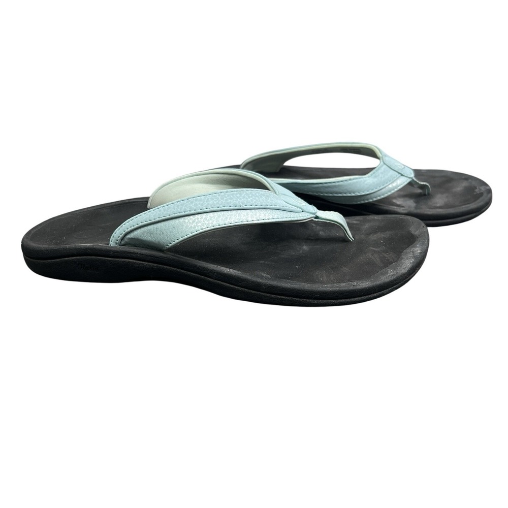Olukai Ohana Women's Flip Flops‎ Sandals Aqua Blue Black Size 9 Comfort Beach